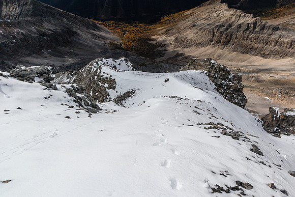 Following my ascent tracks down the south ridge.