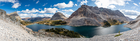 Views back over Mummy Lake from the scree slope above the tree buttress.