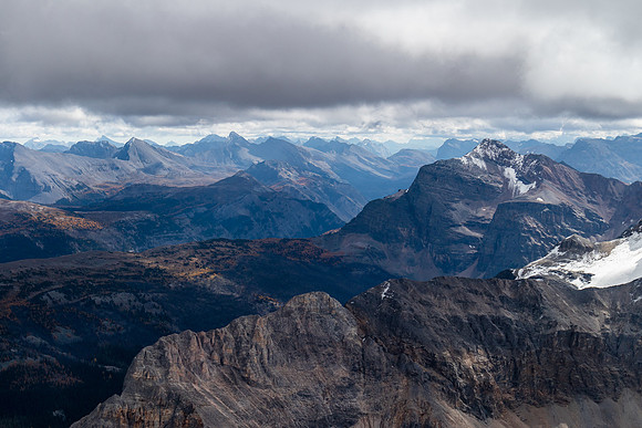 Citadel Pass at distant left with The Monarch at right.