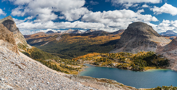 Views back over Mummy Lake and The Sphinx towards the Massive Range.