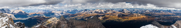 Incredible larch scenery from the Ball Range (L) to the Massive Range (R).