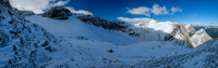 Coming around the corner, looking up at my route to the north ridge at upper left.