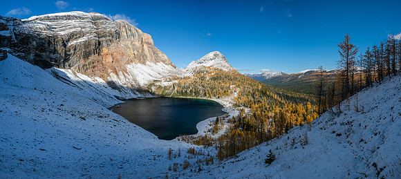 Views back over Talc Lake from the ascent of the east ridge.