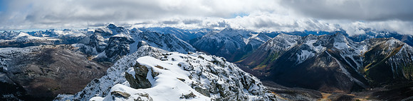 Views south include The Monarch, Mount Shanks and Hawk Ridge (R).