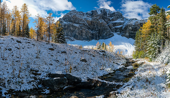 Natalko Peak looms over the outflow stream from Talc Lake.