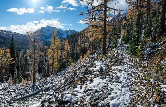 Hiking to Talc Lake on a carpet of fresh snow.