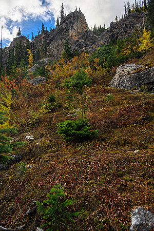 Scrambling up the steep access slope.