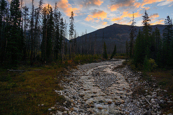 Crossing Hawk Creek with views towards North Hawk Ridge.