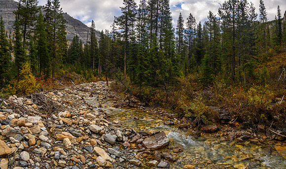 Crossing Hawk Creek to the access slope.