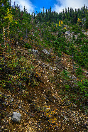 Scrambling up the steep access slope.