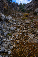 Scrambling up the steep access slope.