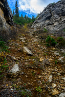 Scrambling up the steep access slope.