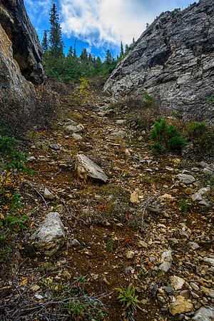 Scrambling up the steep access slope.
