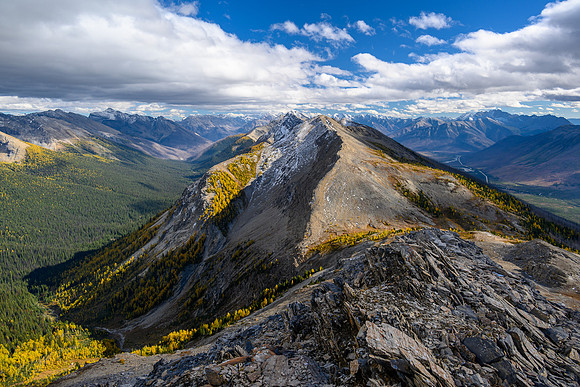 Looking south down Hawk Ridge. Verdant Creek at left, Hwy #93 at right.