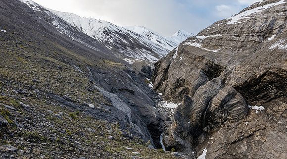 Following a goat highway up the NW access valley.