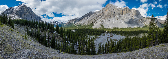 Views up the upper Ram River valley towards Dormouse Peak.