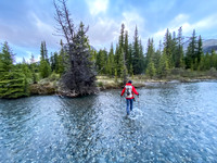 Crossing the Ram River - much smaller this far upstream.