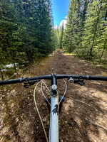 Biking down the South Ram River Trail.