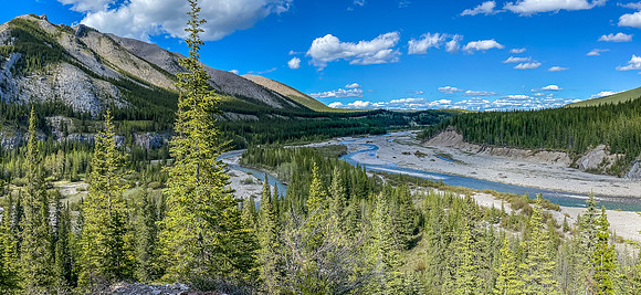 The Ram River (R) is joined by Hummingbird Creek (L).