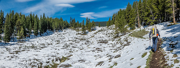 Hiking in fresh snow up the South Ram River Trail.