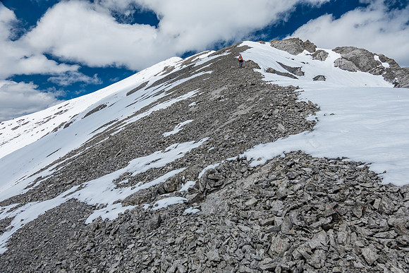 Scree to the first false of two false summits before Wingnut Peak.