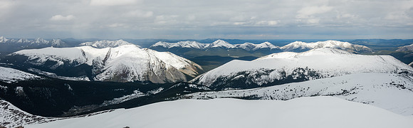 Hummingbird Peak (L) and Canaria Peak (R) with Sufi (L), Onion (C) and Falls Lookout (R) in the bg.