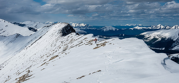 The long, slow, snowy traverse to the summit of Canary Peak.