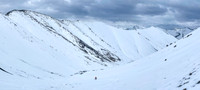 Descending the SE bowl between Wingnut and Canary Peak.