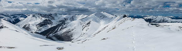 Starting our long traverse to the summit of Canary Peak.