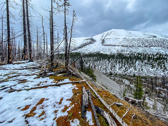 Traversing out of the SE bowl back towards Aries Peak.