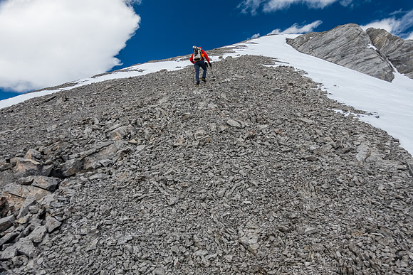 Scree to the first false of two false summits before Wingnut Peak.