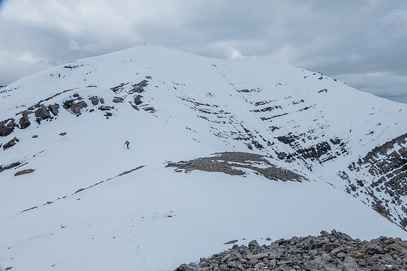 It's a long traverse to Canary Peak, especially in windy, cold, snowy June conditions!