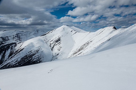 A long, snowy scramble to Canary Peak from Wingnut Peak.
