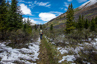 Hiking in fresh snow up the South Ram River Trail. Whelk Peak at distant right.