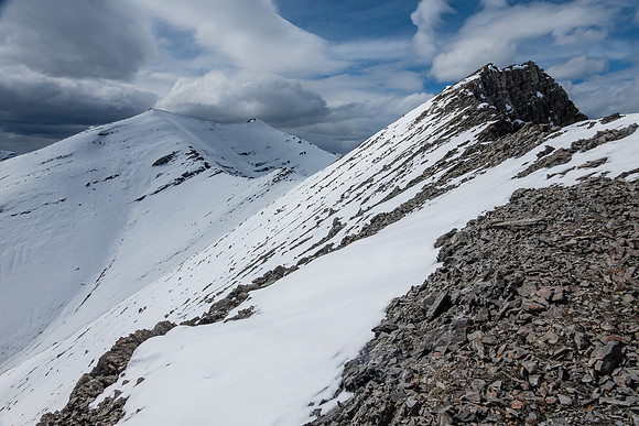 It's a long traverse to Canary Peak, especially in windy, cold, snowy June conditions!