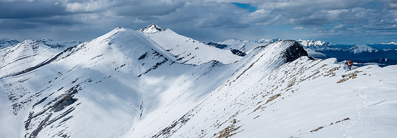 The long, slow, snowy traverse to the summit of Canary Peak.