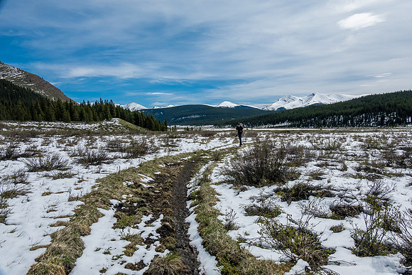 Hiking in fresh snow up the South Ram River Trail.
