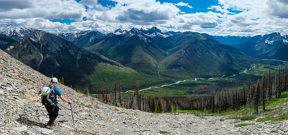 Descending back to the avalanche path.