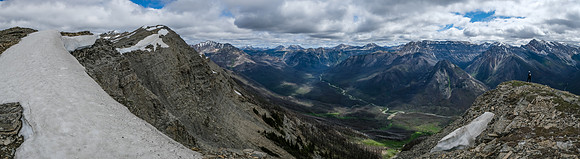 Looking over the Verdant Creek (L) and Simpson River Valleys. Summit at far left.