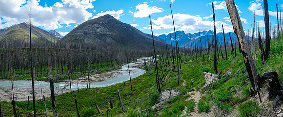 Hiking back along the Simpson River on the Simpson River Trail.
