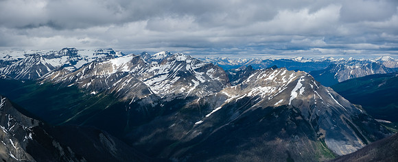View up Verdant Creek, over Isabelle, Haiduk and Scarab towards a distant Mount Ball and Castle (R).