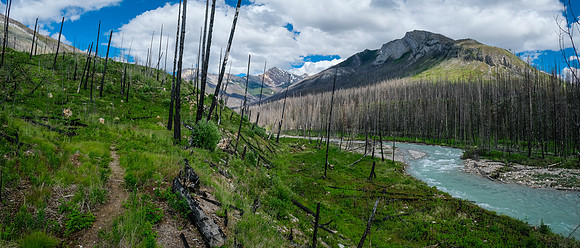 Hiking back along the Simpson River on the Simpson River Trail.