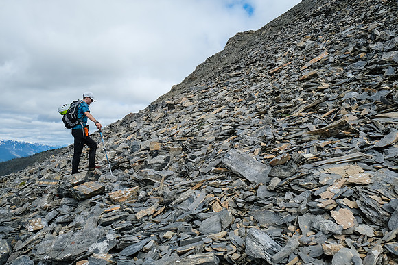 Foreshortened scree slopes to the end of the south ridge.