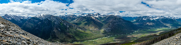 Views include Indian Peak (L), Octopus, Lachine, Selkirk, Needle, Split, Spar, Wardle (R).