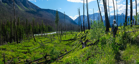 Hiking back along the Simpson River on the Simpson River Trail.