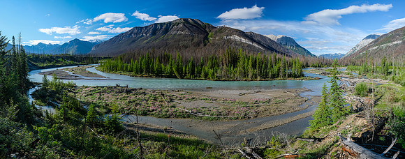 Views over the Simpson River towards Spar Mountain.