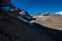 Looking along scree benches towards Jimmy Simpson.