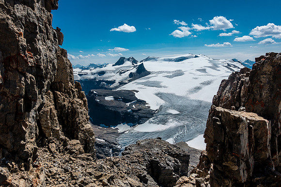Great views from near the bottom of the "easy gully" near the summit. Steven and Ben probably ascended the terrain directly ahead of me here. We all traversed off to the right (out of sight) on desce