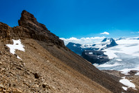Back down the gully, I traversed just past the snow patch and then found a wandering line up the cliffs on the other side (Portal side) of the col.
