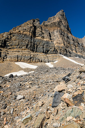 Closer to the cliffs with Portal towering above. At this point I will climb cliffs and contour far around the mountain to the left